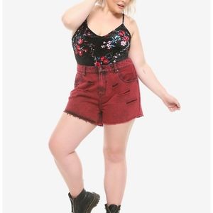 Ultra High rise red denim shorts
